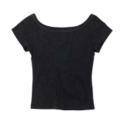 (W) Mischief Bleached Wide Neck T-Shirt Washed Black