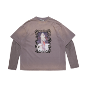 (W) Acne Studios Layered Print T-Shirt Dark Mauve
