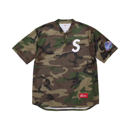 Supreme S Logo Baseball Henley Woodland Camo - 24FW