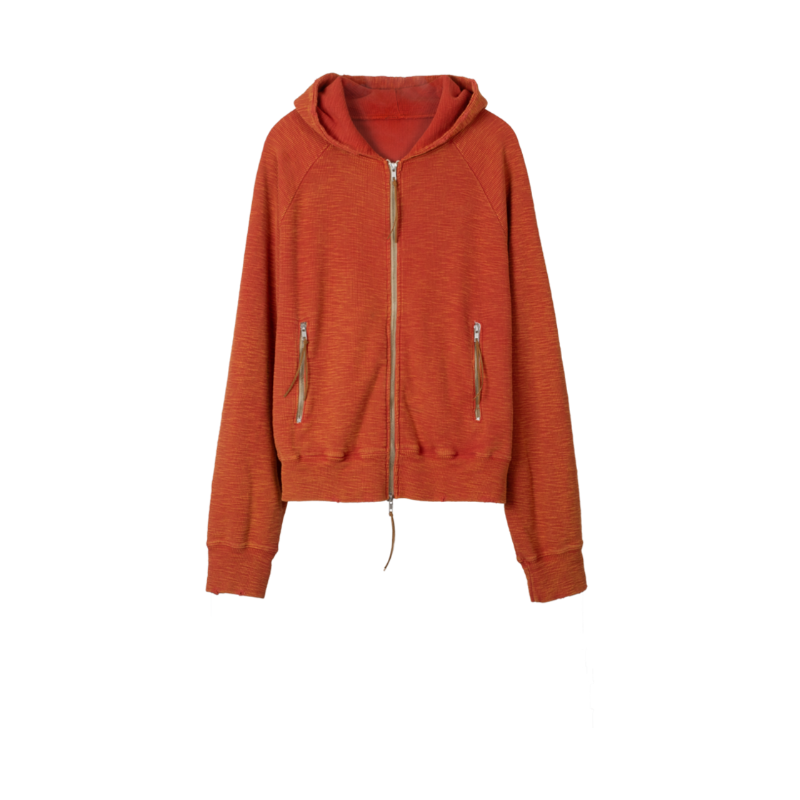 25EP04HD05OR Gatherlazy Raglan Crop Waffle Hood Zip-Up Orange