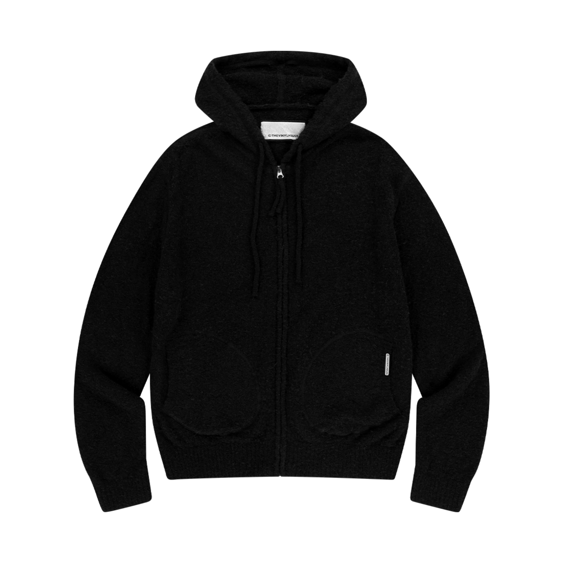 더바이닐하우스 라운드 포켓 니트 집업 블랙