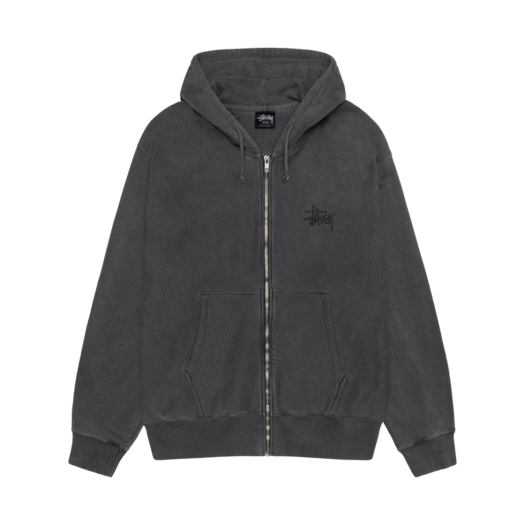 1975001 Stussy Basic Pigment Dyed Zip Hoodie Black