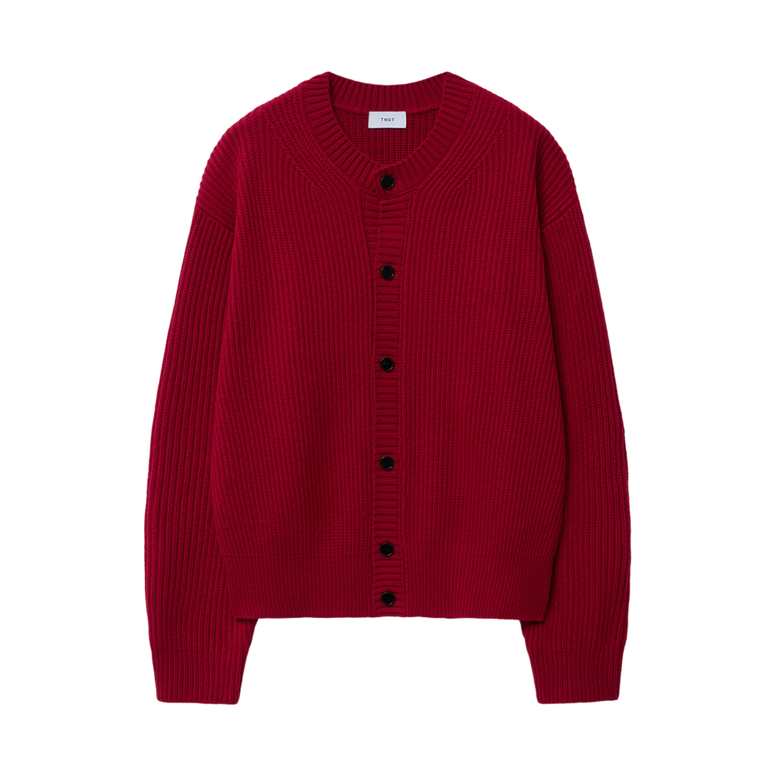 티엔지티 레드 오버사이즈 청키 라운드 가디건