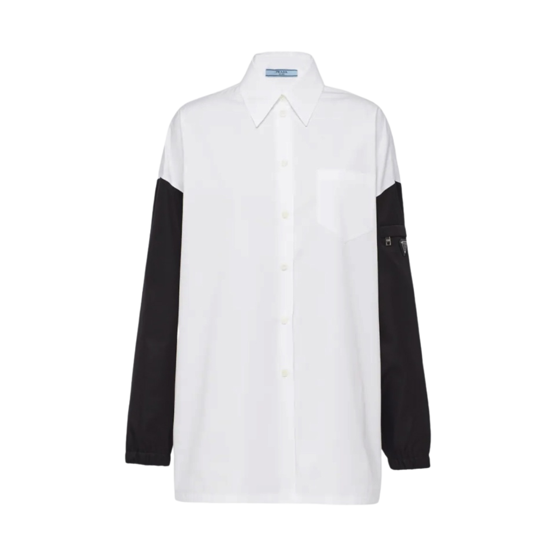 (W) 프라다 포플린 셔츠 화이트 블랙((W) Prada Poplin Shirt White Black) - 1