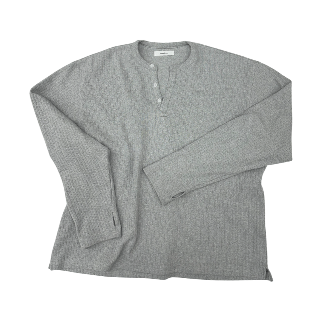 논노드 핑거홀 헨리넥 티셔츠 그레이(Nonnod Finger Hole Henry Neck T-Shirt Grey)