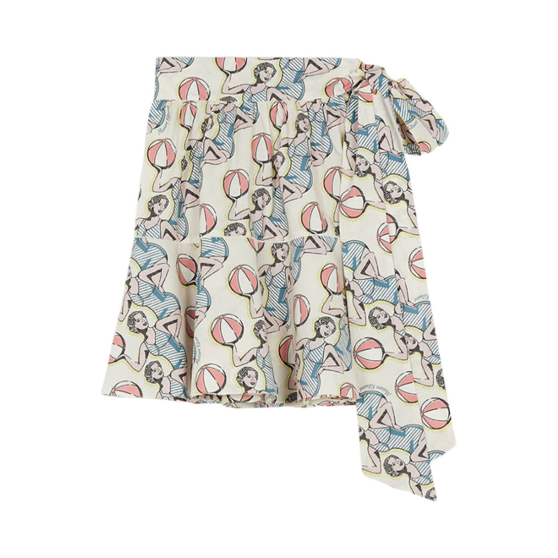 (W) 메종 키츠네 댄싱 걸 프린트 랩 미니 스커트 멀티코 디자인((W) Maison Kitsune Dancing Girls Print Wrap Mini Skirt Multico Design) - 1