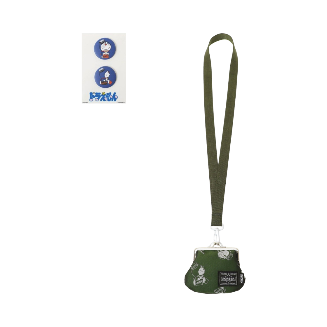 포터 x 도라에몽 동전 케이스 올리브 (오리지널 캔 뱃지 포함)(Porter x Doraemon Coin Case Olive (With Original Can Badge))