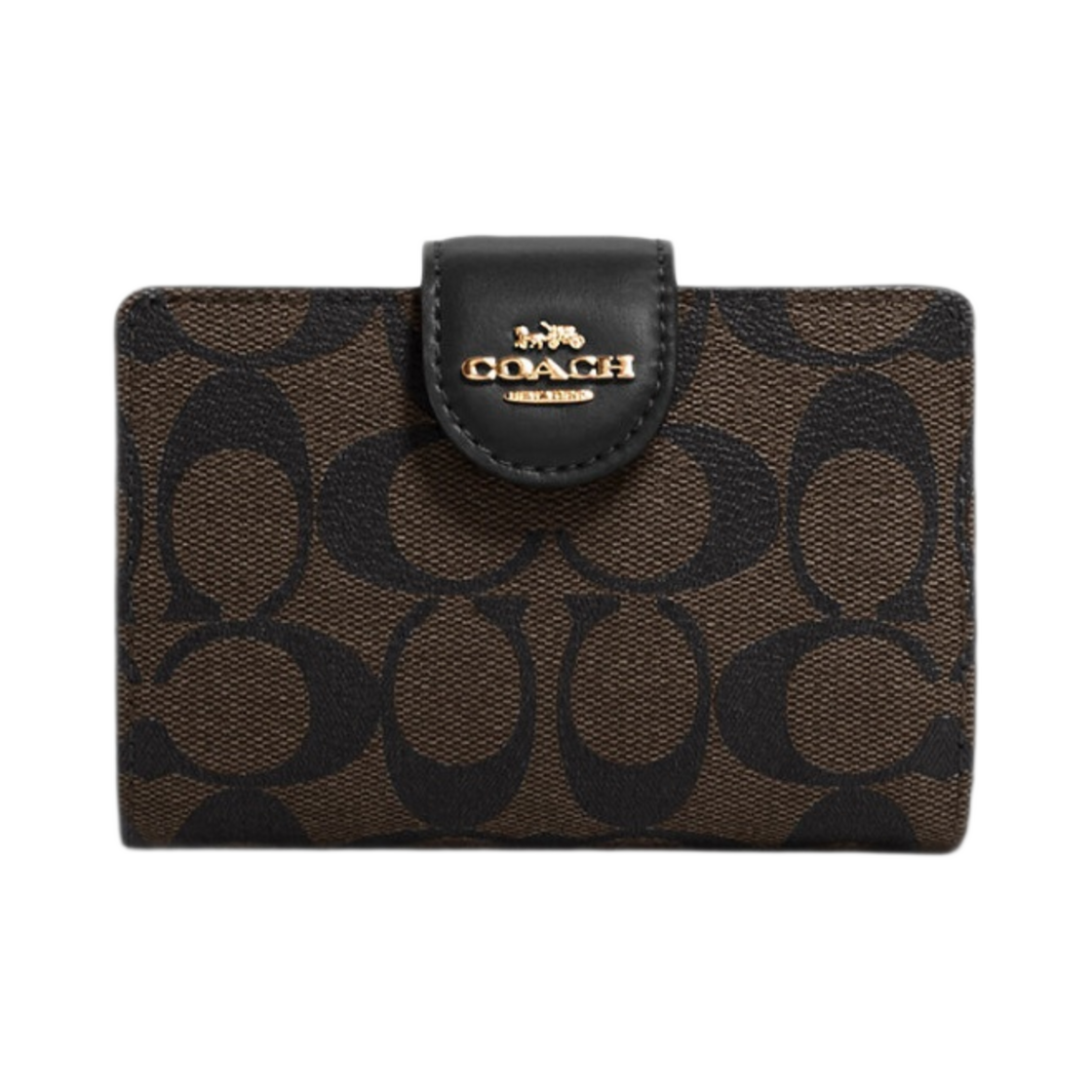 코치 시그니처 캔버스 미디움 코너 집 월렛 브라운 블랙(Coach Medium Corner Zip Wallet in Signature Canvas Brown Black)