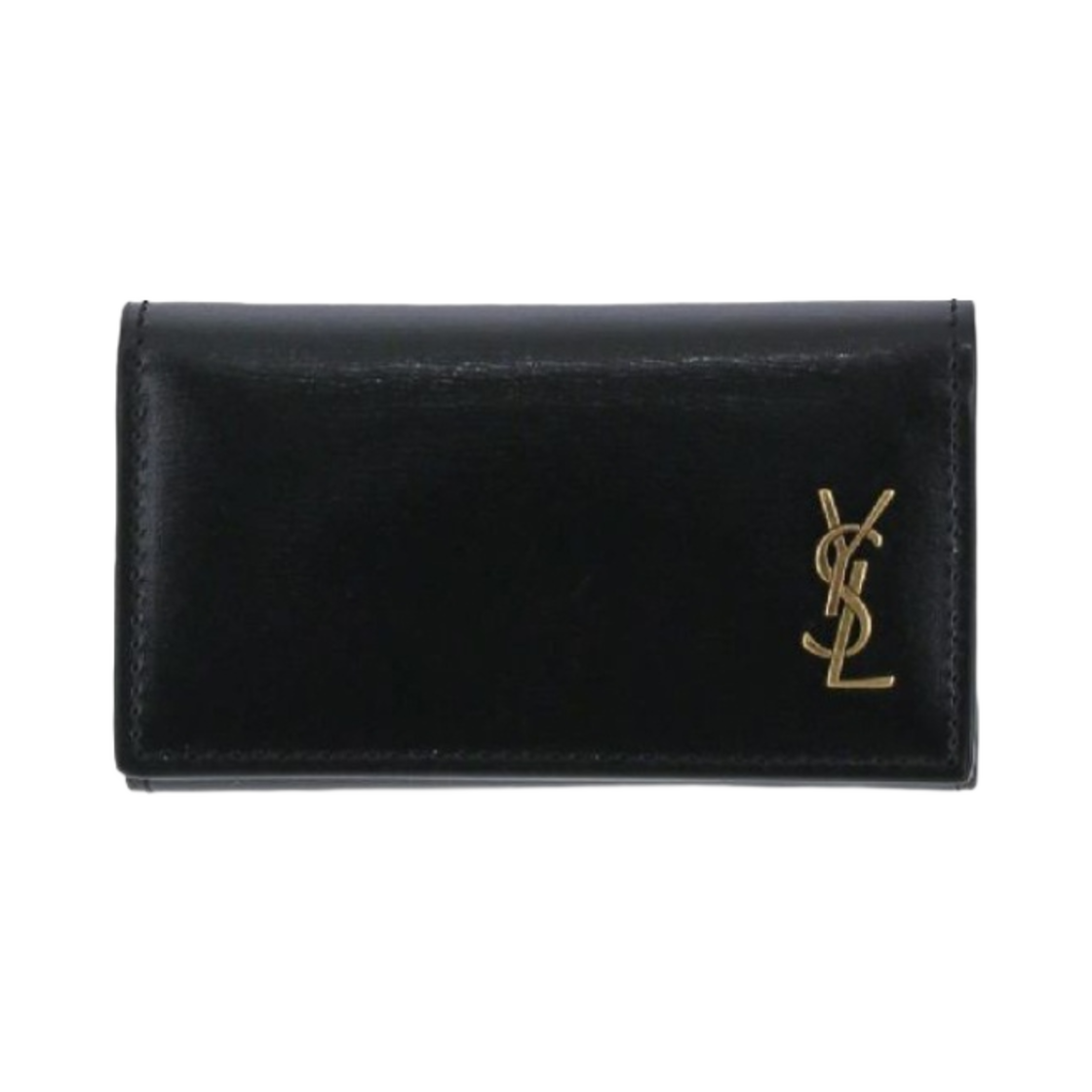 68564702G0W1000 Saint Laurent Logo Leather Key Case Black