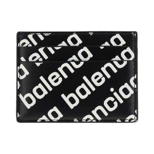 Balenciaga Diagonal Logo Calfskin Card Holder Black