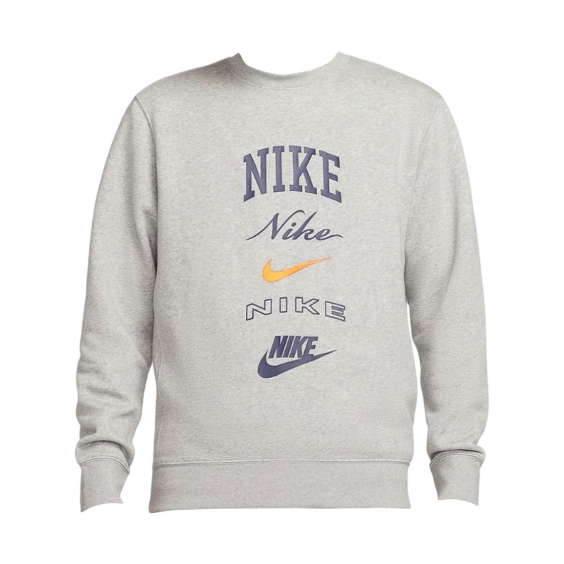 FN2611-063 Nike Club Fleece Long Sleeve Crewneck Sweatshirt Dark Grey Heather Safety Orange - Asia