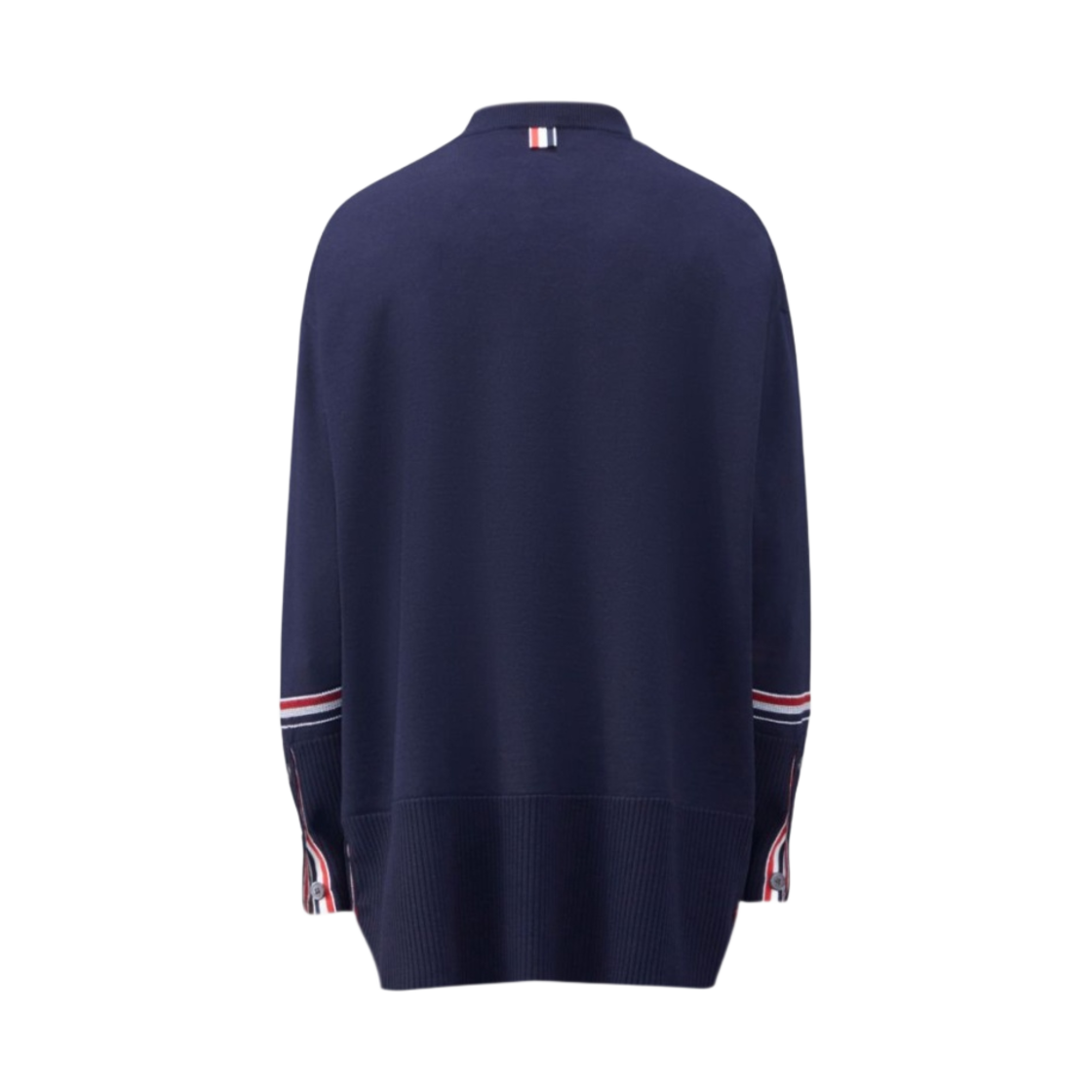 (W) 톰브라운 메리노 스트라이프 자카드 이그재저레이티드 크루넥 풀오버 네이비((W) Thom Browne Merino Stripe Jacquard Exaggerated Crew Neck Pullover Navy) - 2