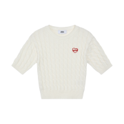 (W) Emis Heart Cable Cropped Knit Top Ivory