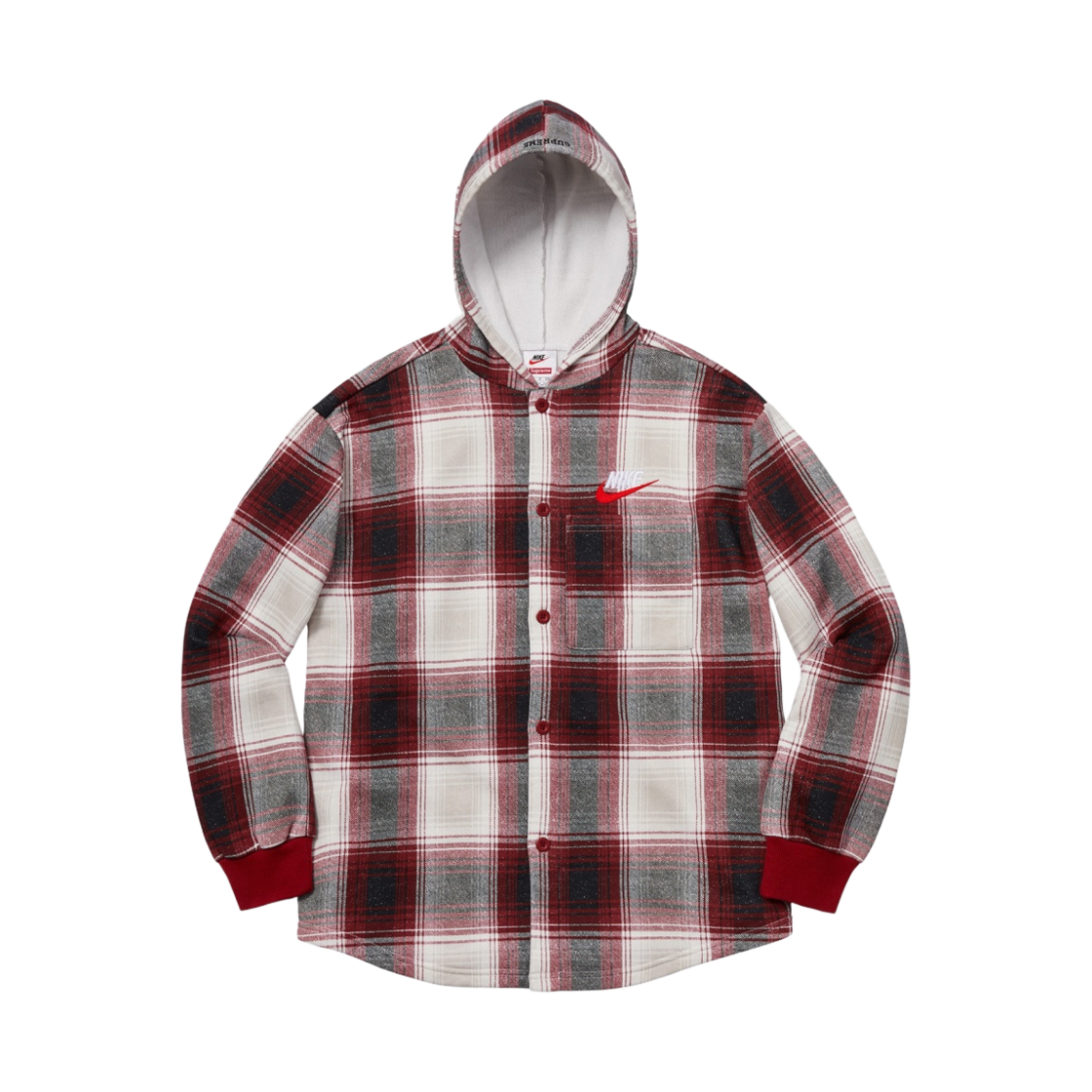 슈프림 x 나이키 플래드 후드 스웨트셔츠 버건디 - 18FW(Supreme x Nike Plaid Hooded Sweatshirt Burgundy - 18FW) - 1