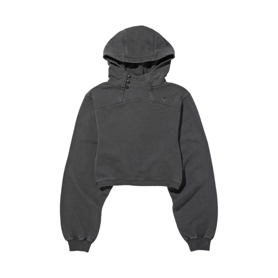(W) 미스치프 사이드 버튼 업 크롭 후드 워시드 차콜((W) Mischief Side Button Up Crop Hoodie Washed Charcoal)