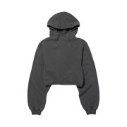 (W) Mischief Side Button Up Crop Hoodie Washed Charcoal