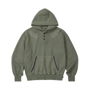 Karactor Garment Dyed Button Hoodie Pigment Green