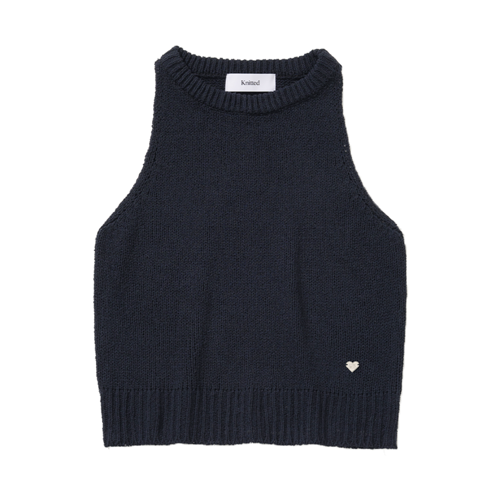 니티드 여성 썸머 부클 슬리브리스 네이비