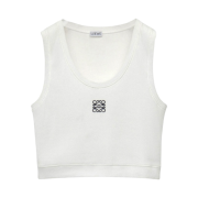 (W) Loewe Anagram Cropped Tank Top in Cotton White Navy Blue
