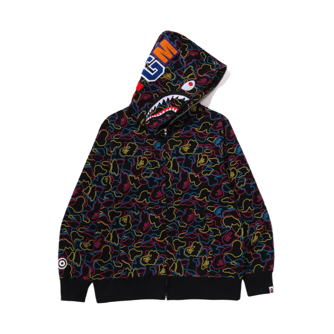 - BAPE Neon Camo Shark Full Zip Hoodie Multi