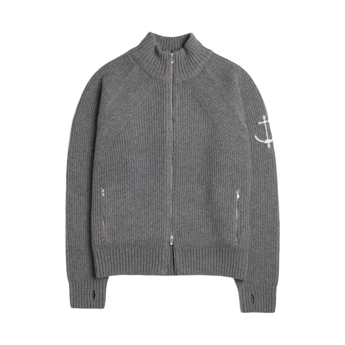 - Guernsey Woollens Fisherman Wool Two-Way Zip Sweater Grey