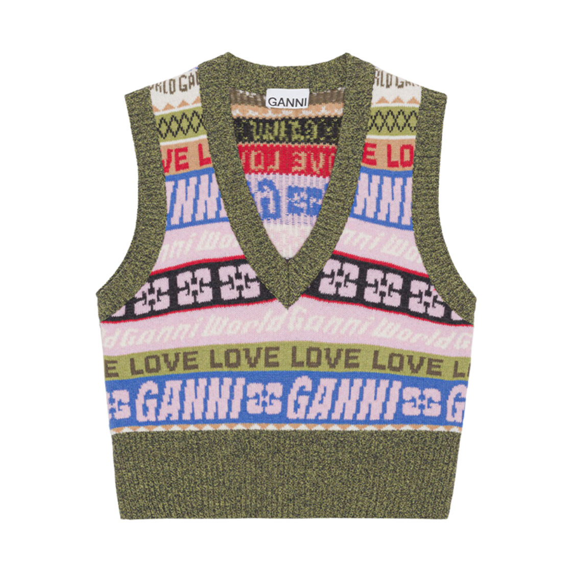 (W) 가니 그래픽 브이넥 베스트 멀티컬러