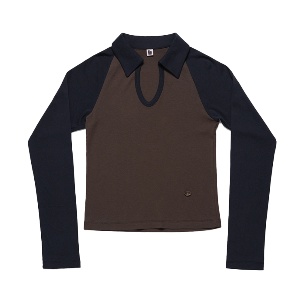 LLL90C-LTS-BR010F LLL Design Studio Open Neck Raglan Long-Sleeve Tee Brown