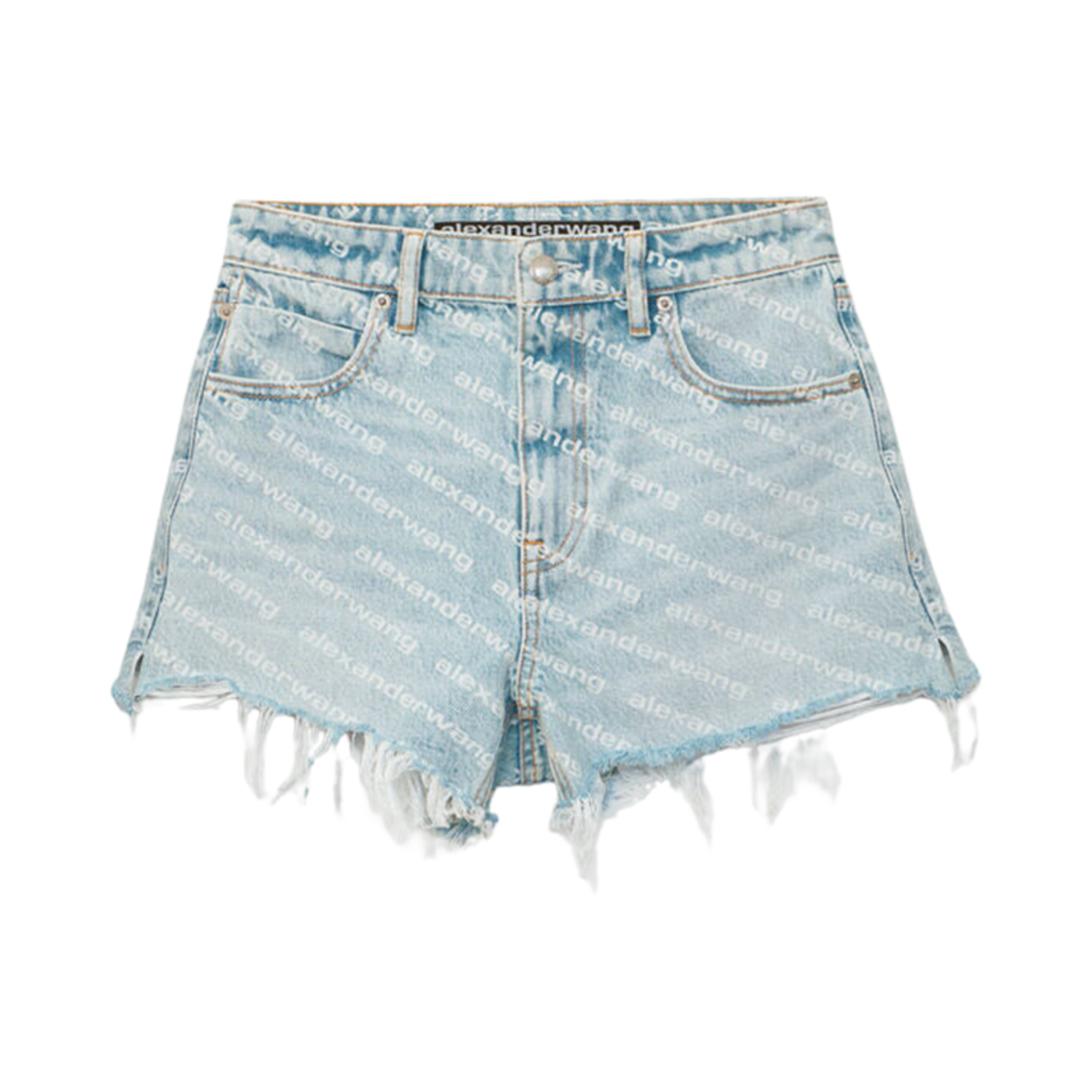 (W) 알렉산더 왕 바이트 로고 쇼츠 페블 블리치 데님((W) Alexander Wang Bite Logo Shorts in Pebble Bleach Denim)