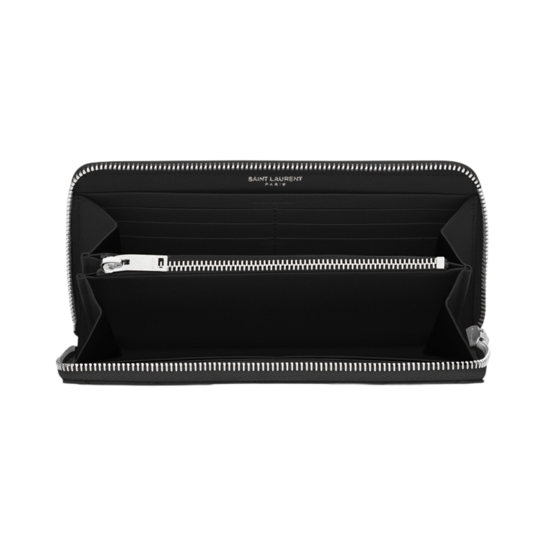 생로랑 그랑 드 뿌드르 엠보스드 레더 카산드라 마틀라세 지퍼 어라운드 지갑 블랙 실버(Saint Laurent Cassandre Matelasse Zip Around Wallet in Grain De Poudre Embossed Leather Black Silver) - 2