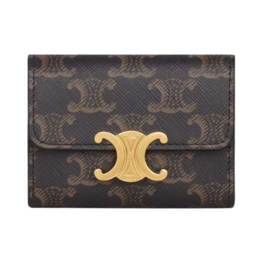 Celine Compact Wallet with Coin in Triomphe Canvas Tan