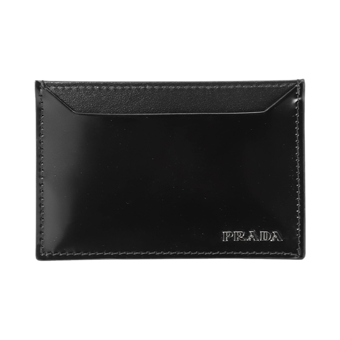 2MC208-2CZP-F0002 Prada Metal Logo Spazzolato Leather Card Holder Black