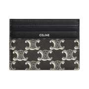 Celine Large Card Holder in Triomphe Canvas Two-Tone Calfskin Black White