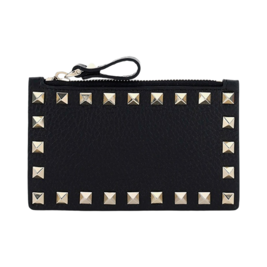 P0548VSH0NO Valentino Rockstud Card Holder with Zipper Black