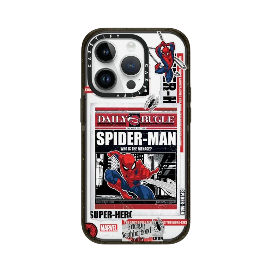 케이스티파이 x 마블 아이폰 스파이더맨 뉴스페이퍼 스티커 임팩트 케이스 클리어 블랙(Casetify x Marvel iPhone Spider-Man Newspaper Sticker Impact Case Clear Black) - 1