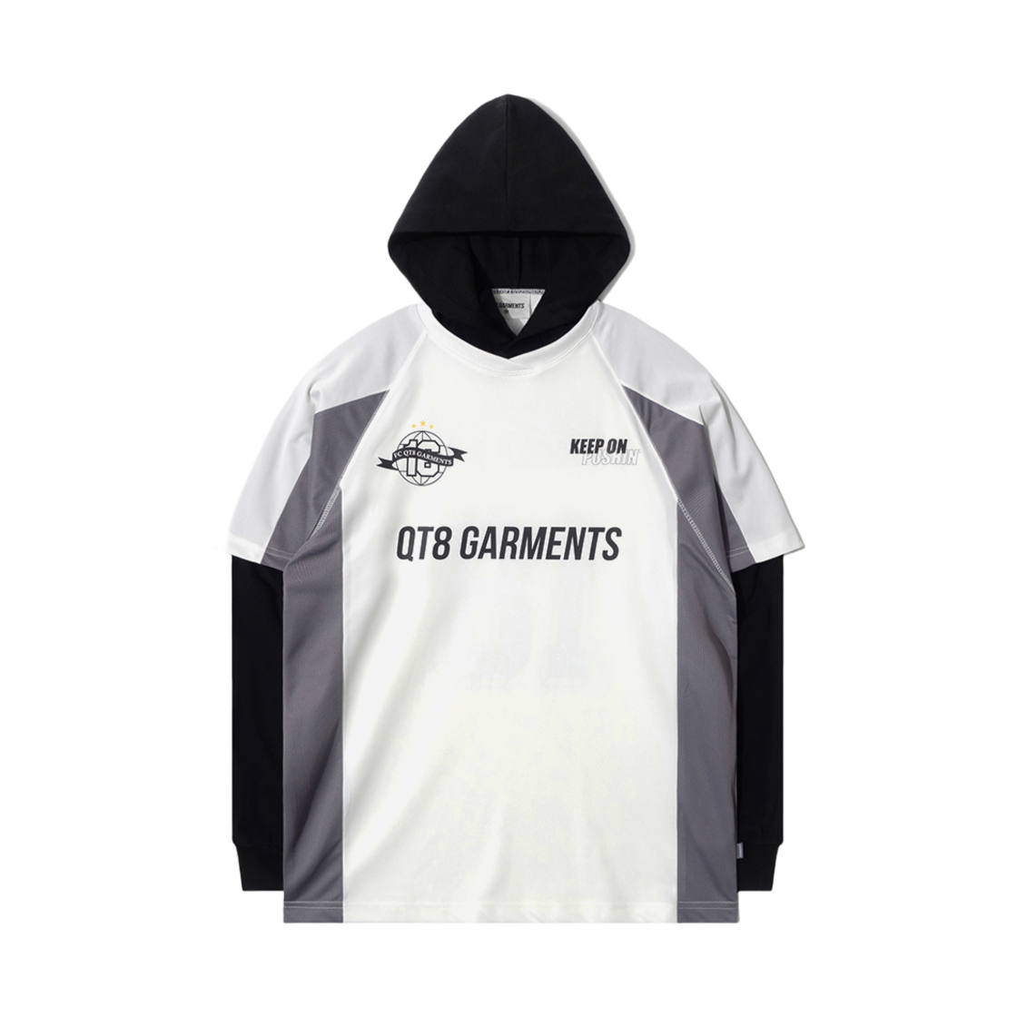 Q4SMTL011IVO QT8 GARMENTS 3R Soccer Layered Hoodie Jersey Ivory