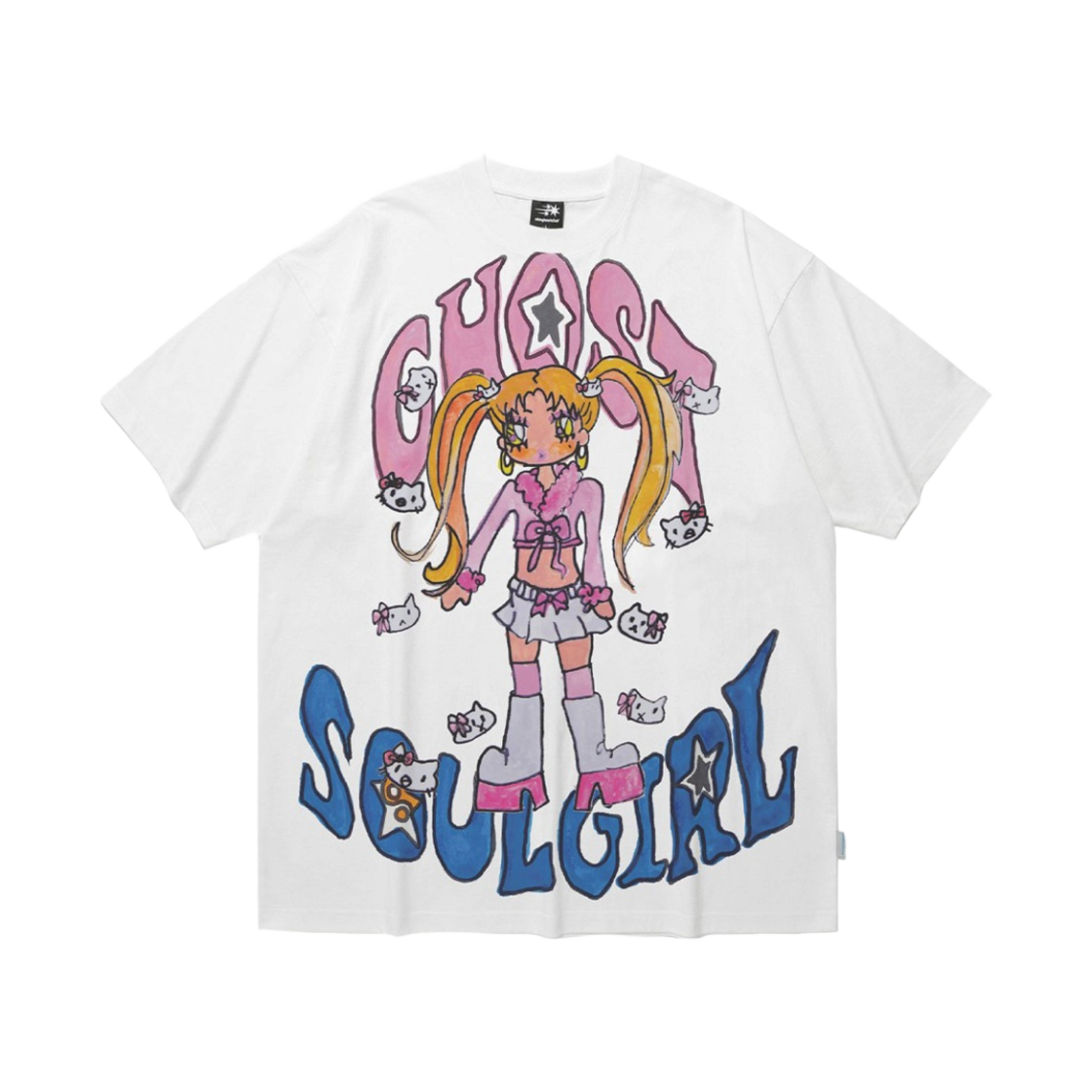 소울푸시캣 고스트소울걸 갸루 빅 빅 티셔츠 화이트(Soulpussycat Ghostsoulgirl Gyaru Big Big T-Shirt White)
