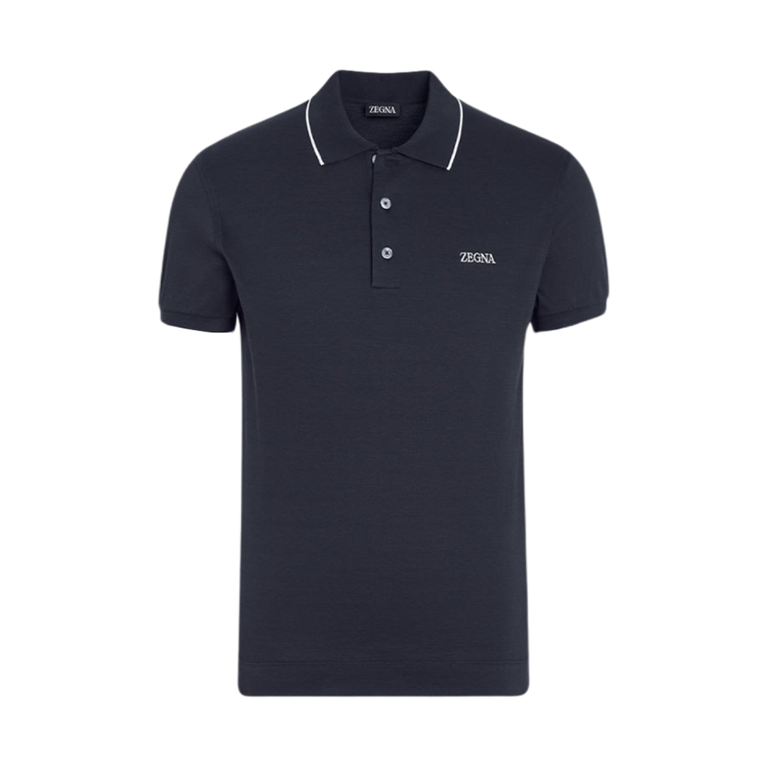 E7358A5-B746-B09 Zegna Stretch Cotton Polo Shirt Navy Blue