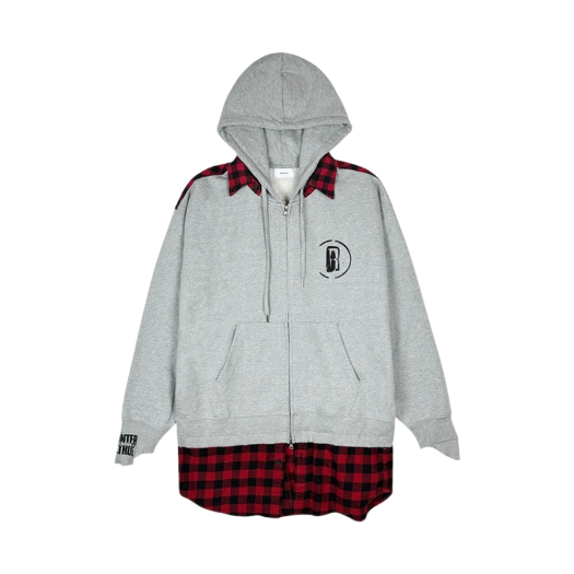 23-O005_GREY Resurrection13 Recycle Shirt Mixed Hood Zipup Grey