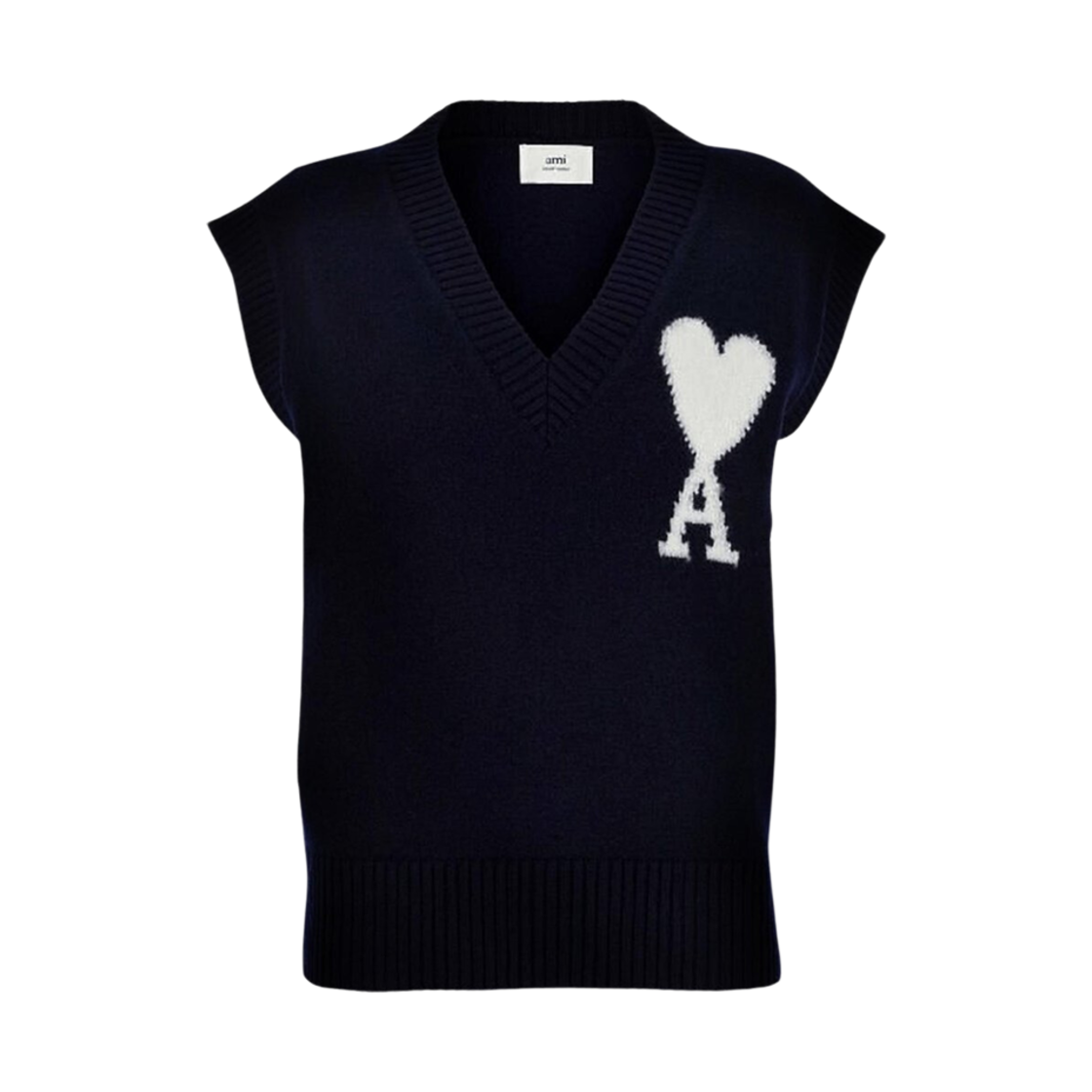 아미 빅 하트 로고 슬리브리스 인타르시아 스웨터 노틱 블루 화이트(AMI de Coeur Sleeveless Intarsia Sweater Nautic Blue White) - 1