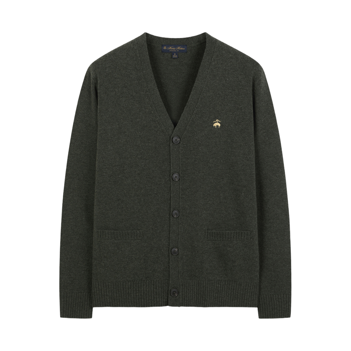 BBWZMB1013KEF Brooks Brothers Wool Logo Cardigan Olive