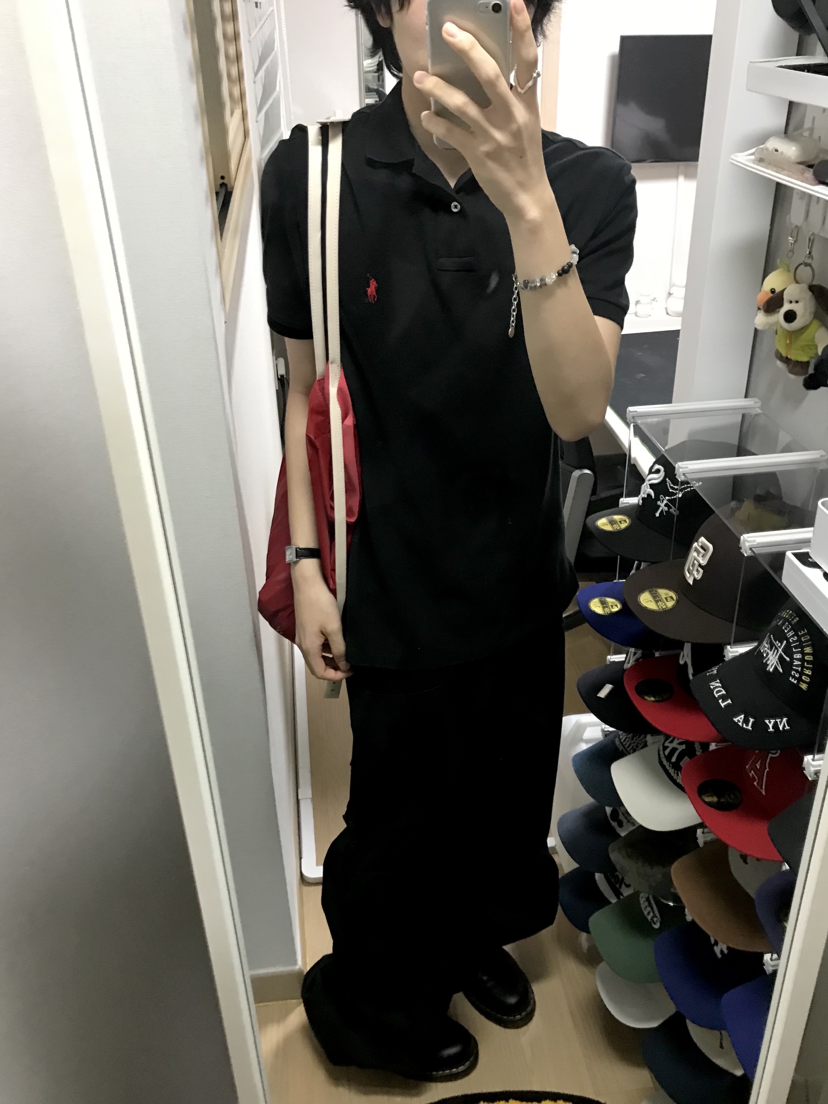 Polo Ralph Lauren Custom Slim Fit Mesh Polo Shirt Black, Xlim Ep.7 Synopsis 02 Bag Red 착용 스타일 - 2