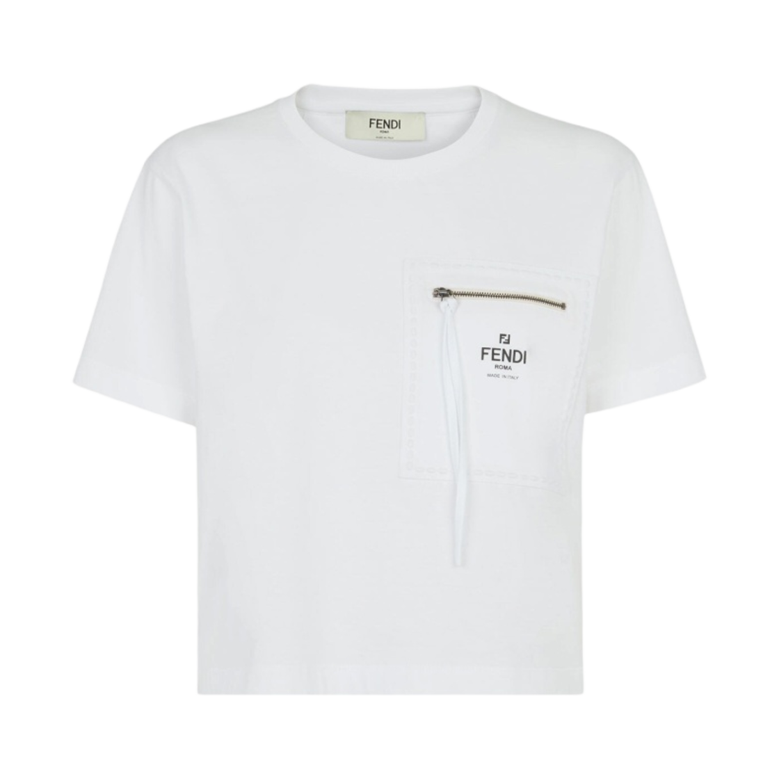 (W) 펜디 저지 크롭 티셔츠 화이트((W) Fendi Jersey Cropped T-Shirt White) - 1