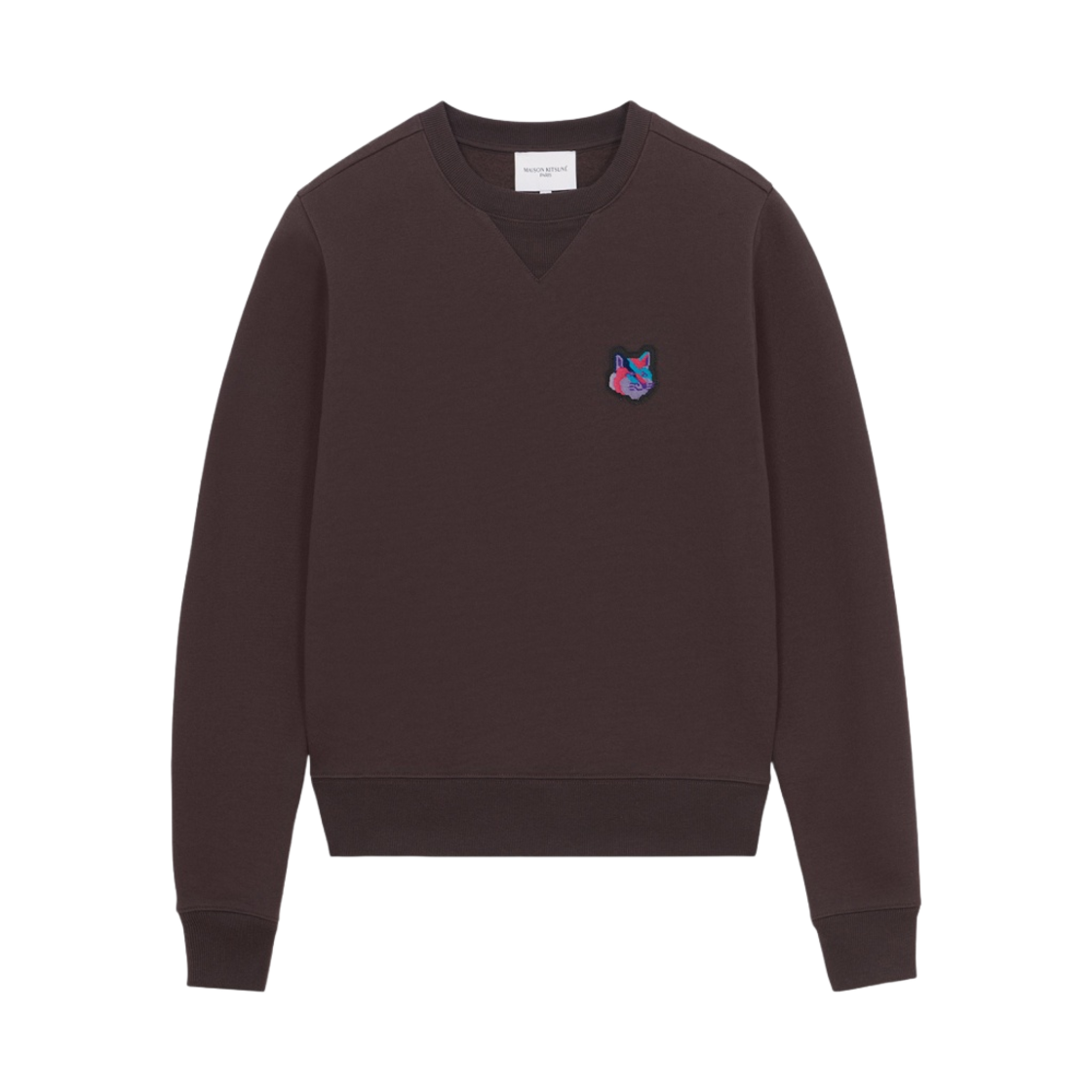 (W) 메종 키츠네 픽셀 폭스 헤드 패치 레귤러 스웨트셔츠 초콜릿((W) Maison Kitsune Pixel Fox Head Patch Regular Sweatshirt Chocolate) - 1
