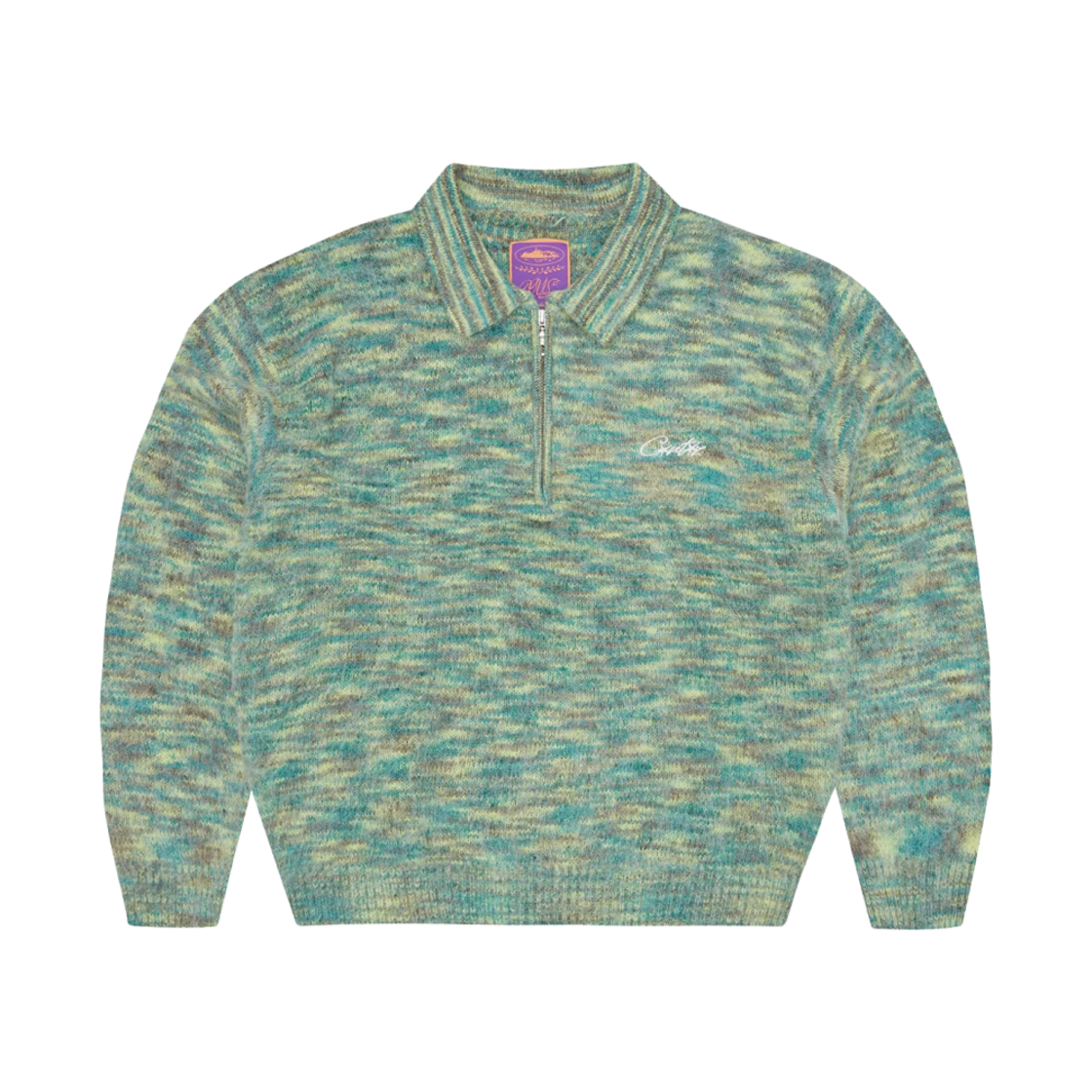 코르테이즈 믹스드 니트 하프 집업 그린 멜란지(Corteiz Mixed Knit Half Zip Green Melange) - 1