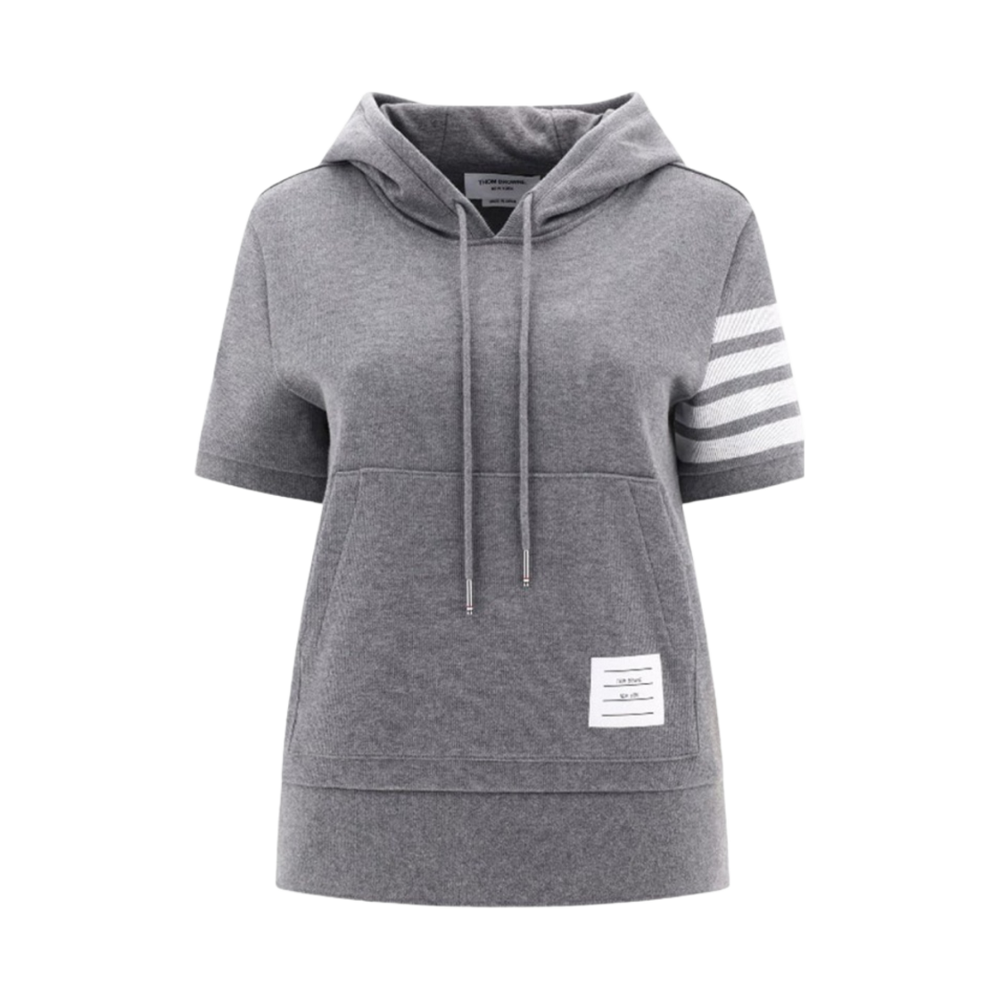 (W) 톰브라운 더블 페이스 니트 사선 숏슬리브 후드 미디움 그레이((W) Thom Browne Double Face Knit 4-Bar Short Sleeve Hoodie Medium Grey) - 1