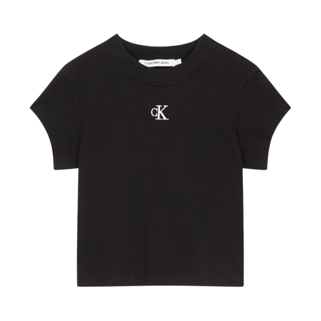 (W) 캘빈 클라인 립 크롭 슬림핏 티셔츠 CK 블랙((W) Calvin Klein Rib Cropped Slim Fit T-Shirt CK Black)