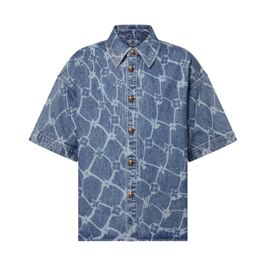 루이비통 모노그램 프린티드 숏슬리브 데님 셔츠 인디고(Louis Vuitton Monogram Printed Short Sleeved Denim Shirt Indigo)