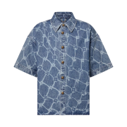 Louis Vuitton Monogram Printed Short Sleeved Denim Shirt Indigo