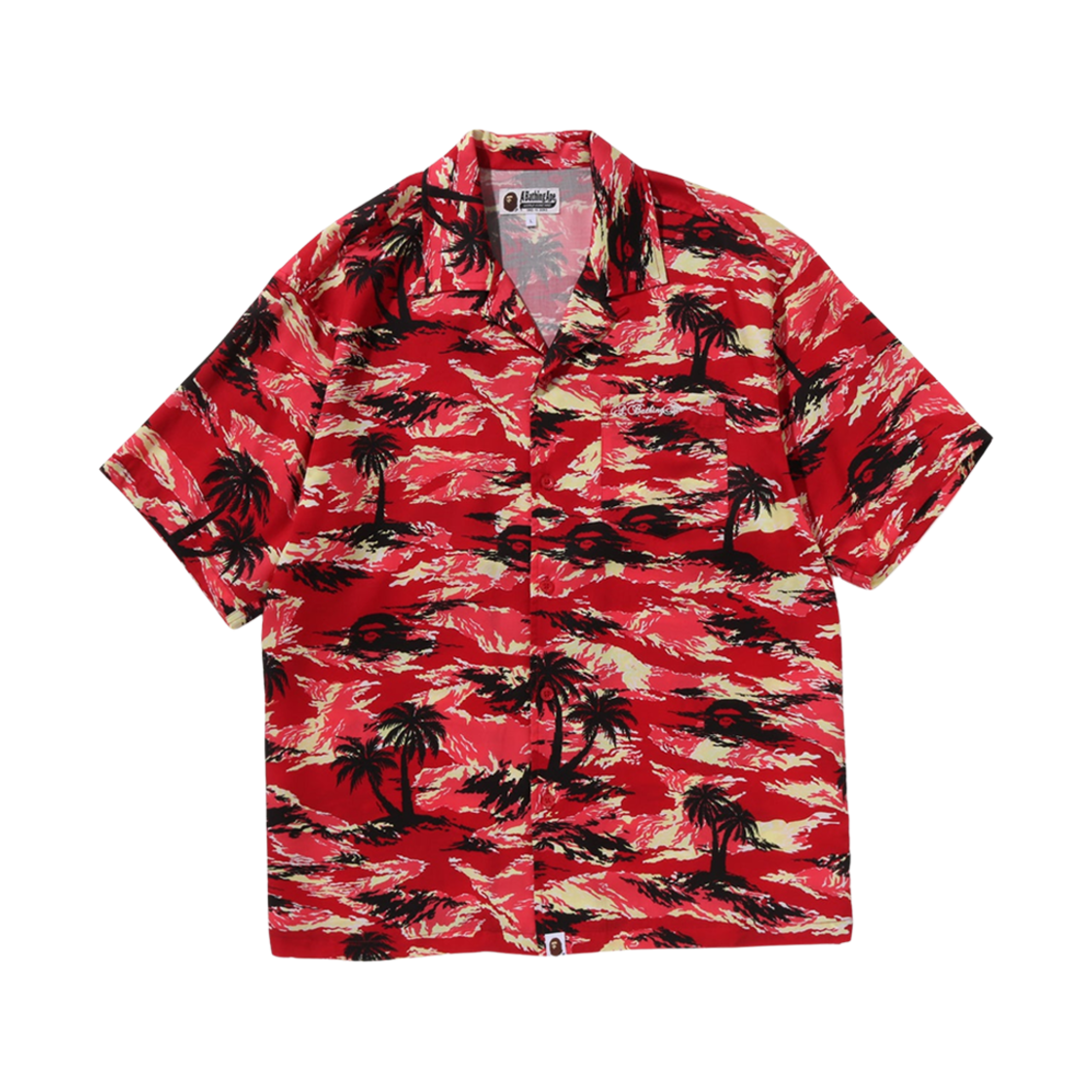 - BAPE Palm Tree Camo Open Collar Pocket S/S Shirt Red