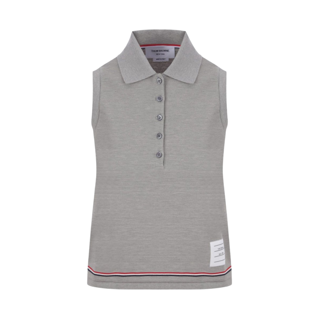 (W) 톰브라운 코튼 오토만 립 스트라이프 트림 슬리브리스 폴로 라이트 그레이((W) Thom browne Cotton Ottoman Rib Stripe Trim Sleeveless Polo Light Grey) - 1